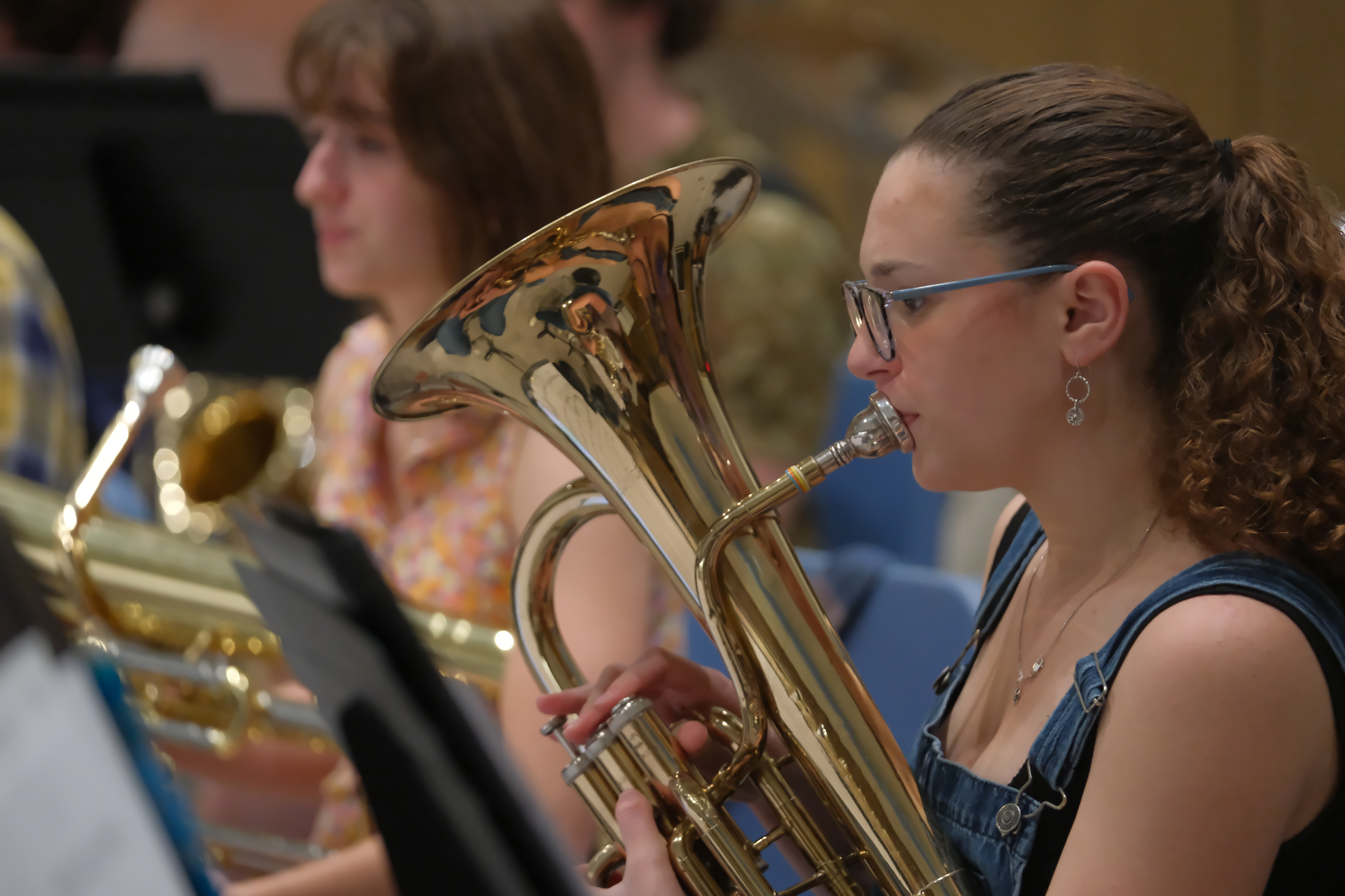 Student members of the W&M Symphony Orchestra rehearse at their new concert hall